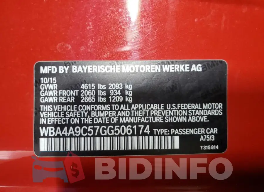 WBA4A9C57GG506174 Photo# 12