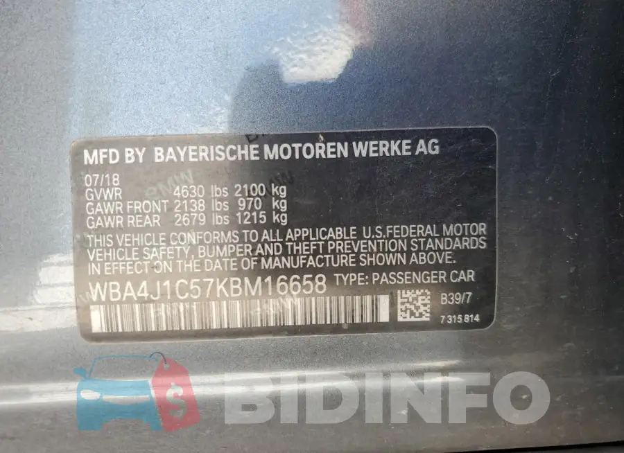 WBA4J1C57KBM16658 Photo# 12
