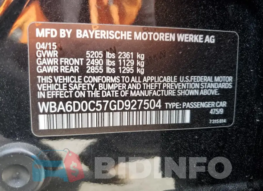 WBA6D0C57GD927504 Photo# 12