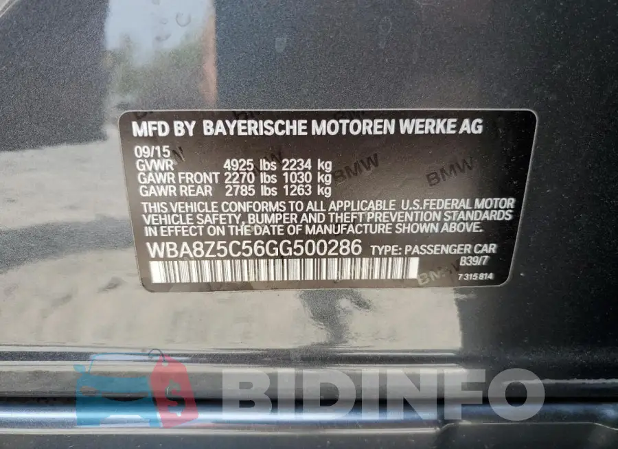 WBA8Z5C56GG500286 Photo# 12