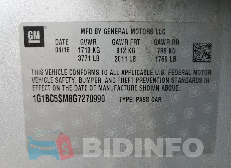 1G1BC5SM8G7270990 Photo# 13