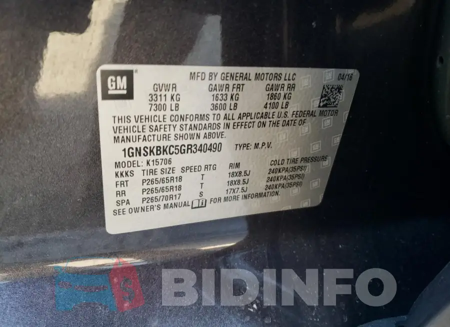 1GNSKBKC5GR340490 Photo# 13