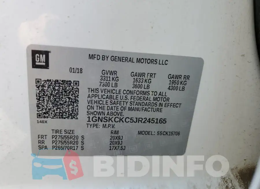 1GNSKCKC5JR245165 Photo# 14