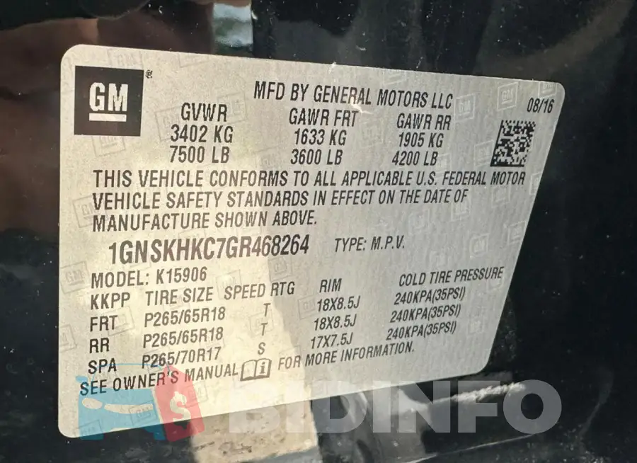 1GNSKHKC7GR468264 Photo# 13