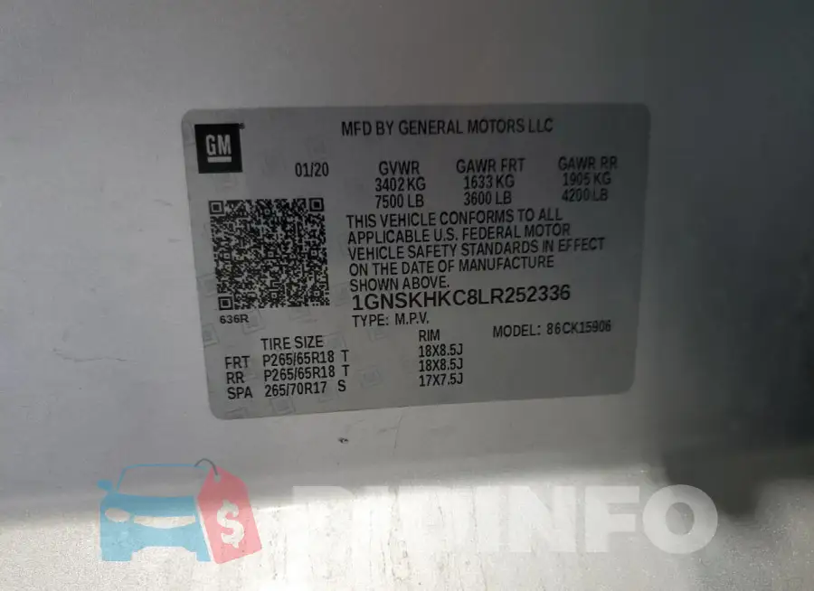 1GNSKHKC8LR252336 Photo# 13