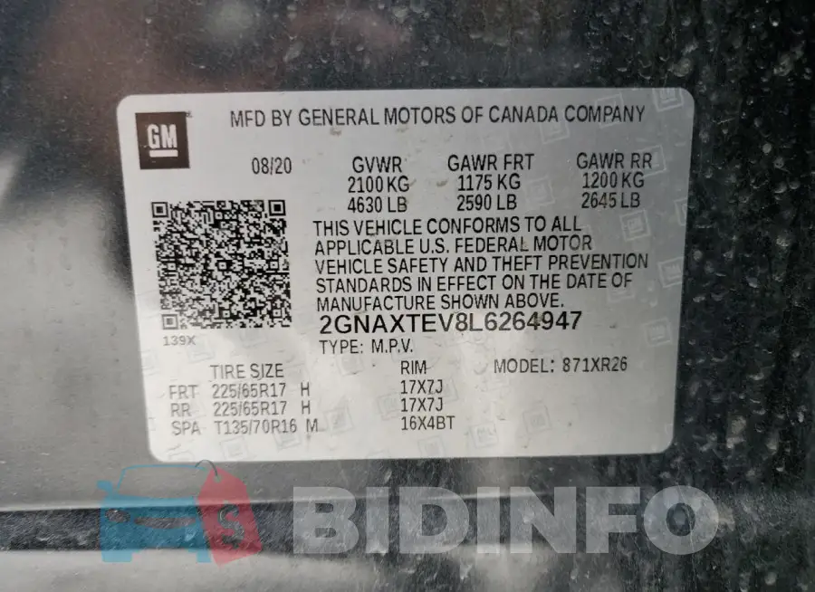 2GNAXTEV8L6264947 Photo# 13