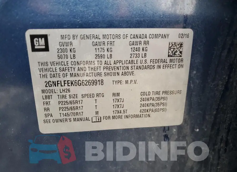2GNFLFEK6G6269918 Photo# 13