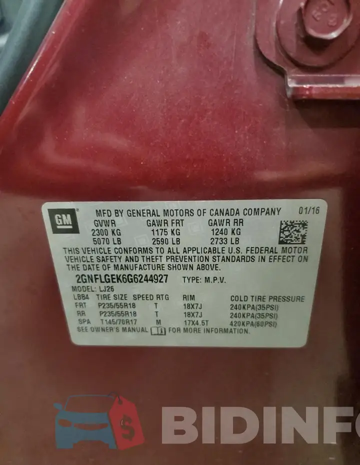 2GNFLGEK6G6244927 Photo# 13