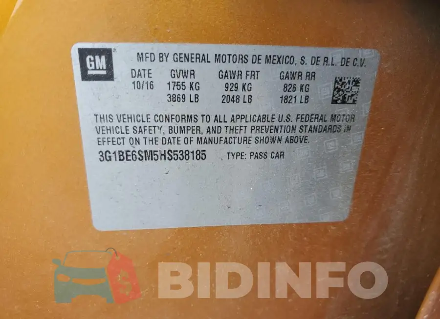 3G1BE6SM5HS538185 Photo# 12