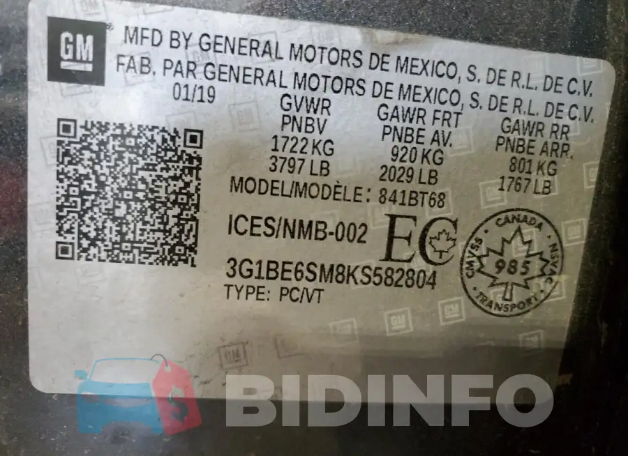3G1BE6SM8KS582804 Photo# 13