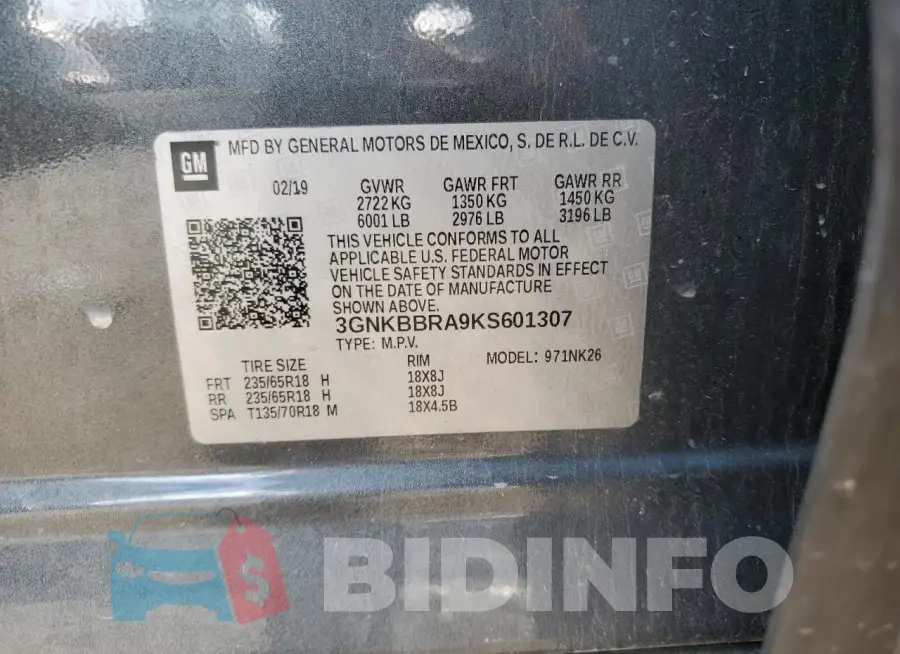3GNKBBRA9KS601307 Photo# 13