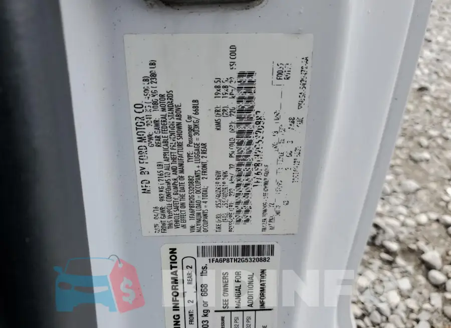 1FA6P8TH2G5320882 Photo# 12