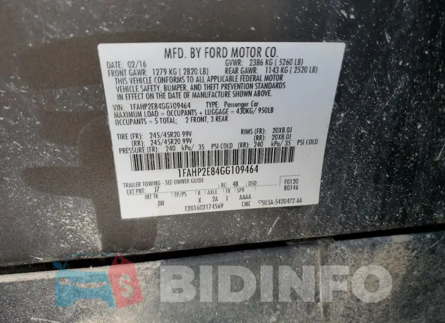 1FAHP2E84GG109464 Photo# 13