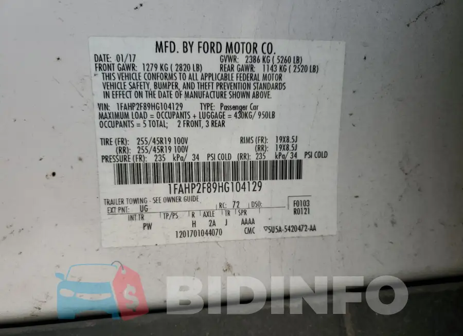 1FAHP2F89HG104129 Photo# 12