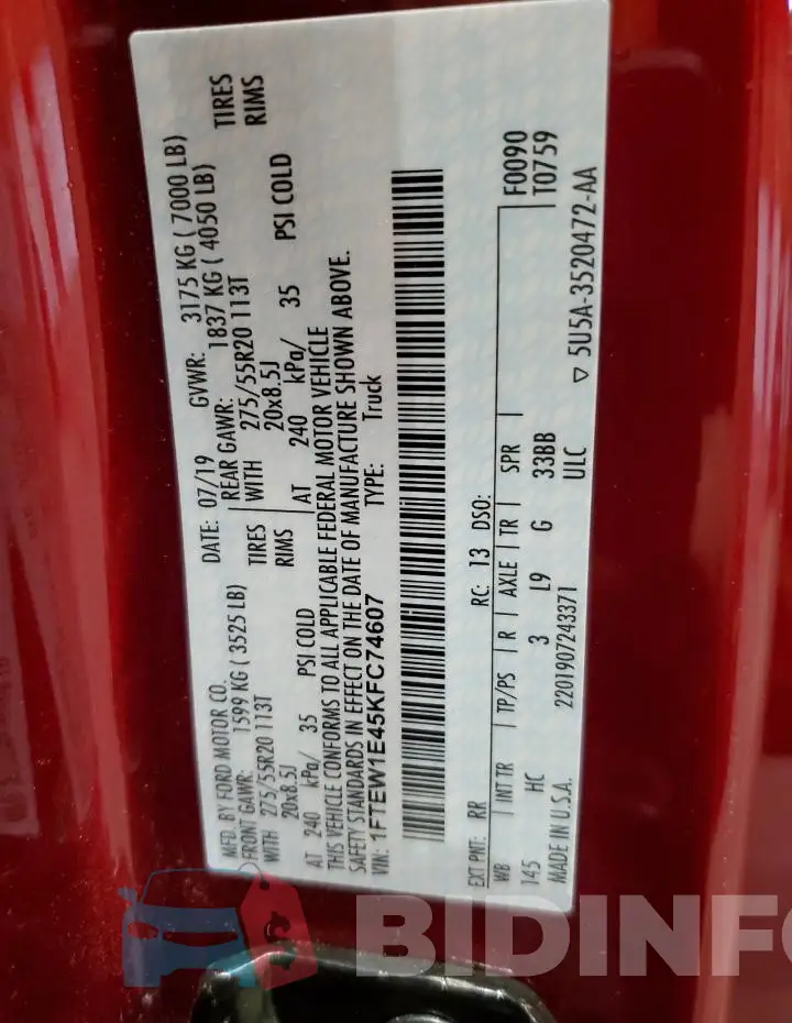 1FTEW1E45KFC74607 Photo# 12