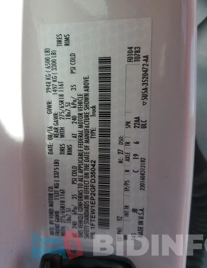 1FTEW1EP2GFD35042 Photo# 12