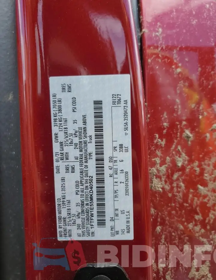 1FTFW1E55MKD40502 Photo# 12
