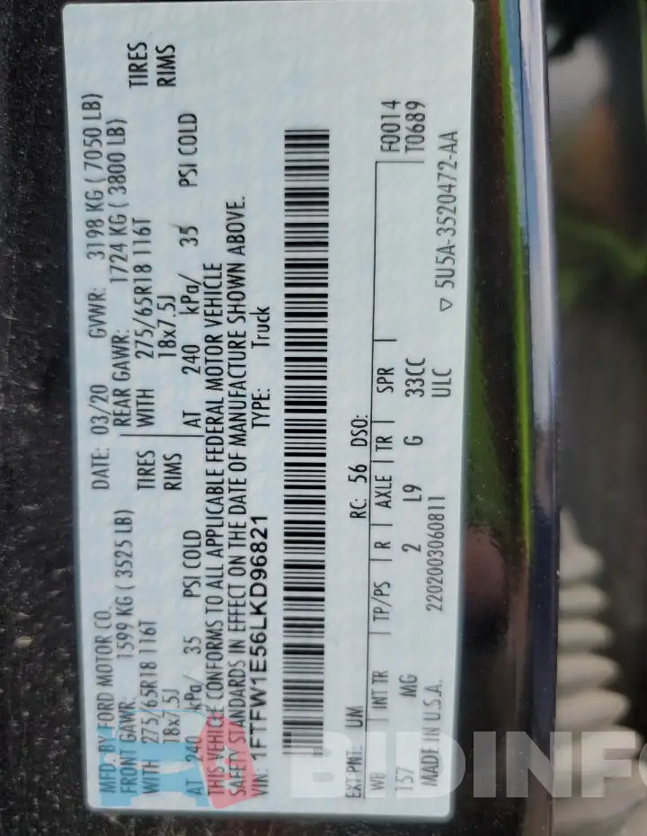 1FTFW1E56LKD96821 Photo# 13