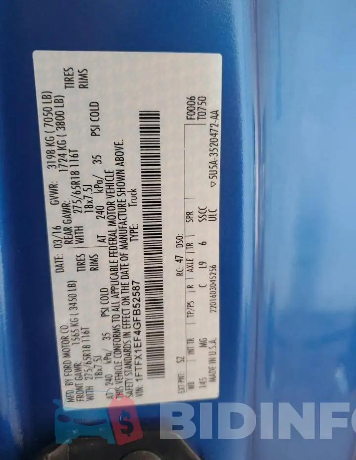 1FTFX1EF4GFB52587 Photo# 12