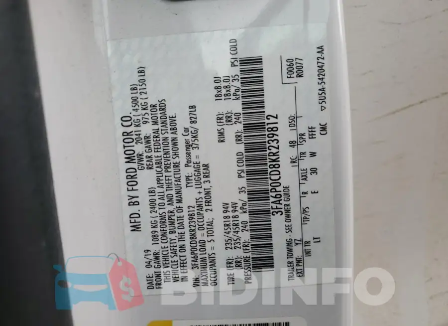 3FA6P0CD8KR239812 Photo# 13