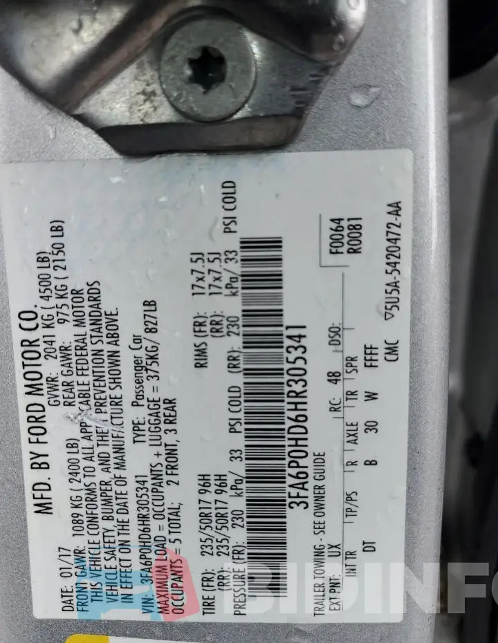 3FA6P0HD6HR305341 Photo# 12