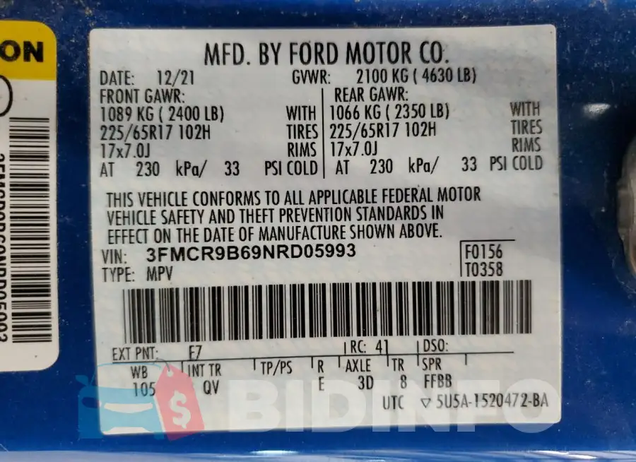 3FMCR9B69NRD05993 Photo# 13