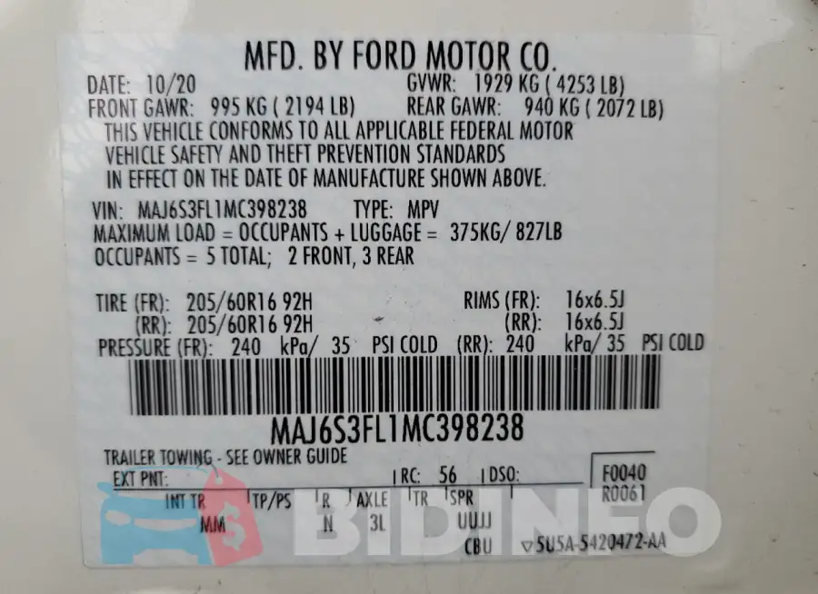 MAJ6S3FL1MC398238 Photo# 14
