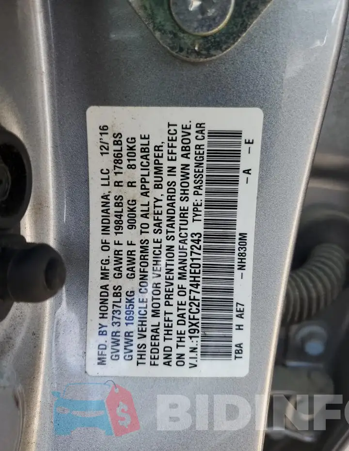 19XFC2F74HE017243 Photo# 12