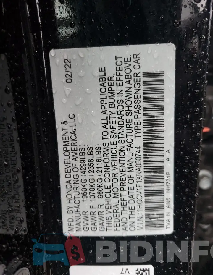 1HGCV1F1XNA030744 Photo# 13