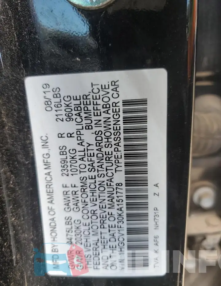 1HGCV1F30KA151778 Photo# 12