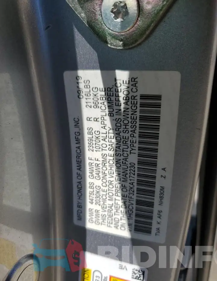 1HGCV1F32KA172230 Photo# 13