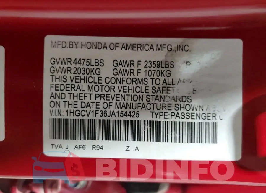 1HGCV1F36JA154425 Photo# 12