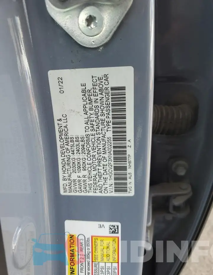 1HGCV2F3XNA002255 Photo# 12