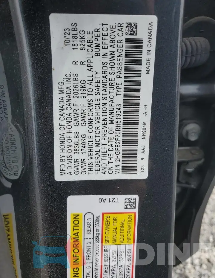 2HGFE2F20RH519043 Photo# 12