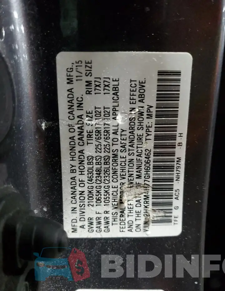 2HKRM4H77GH606462 Photo# 13