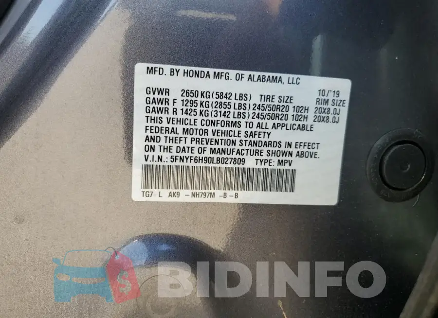 5FNYF6H90LB027809 Photo# 12