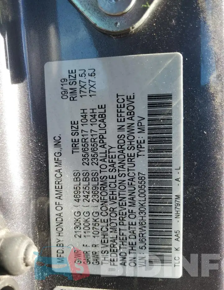 5J6RW6H30KL005587 Photo# 14