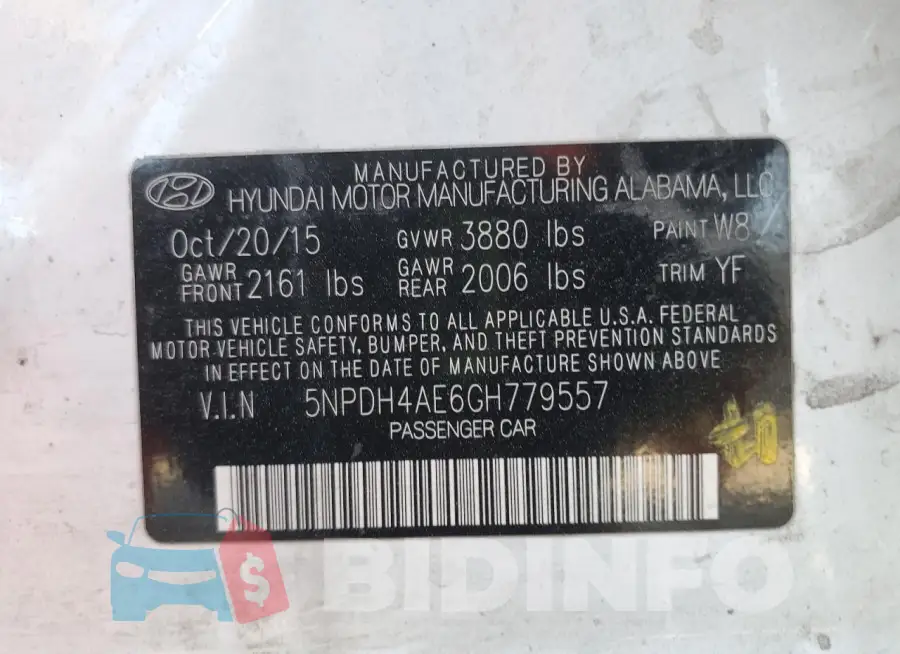 5NPDH4AE6GH779557 Photo# 12