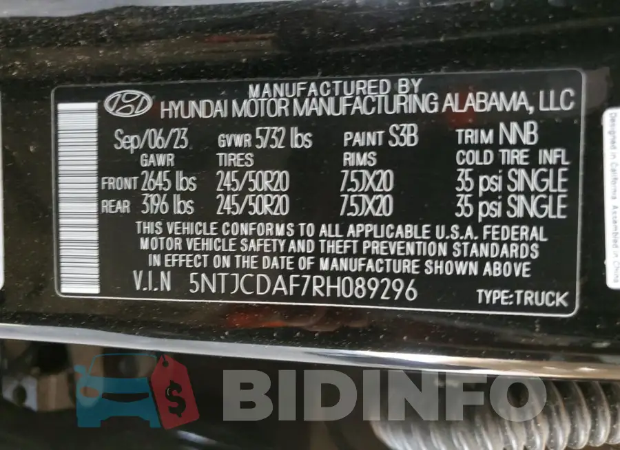 5NTJCDAF7RH089296 Photo# 12