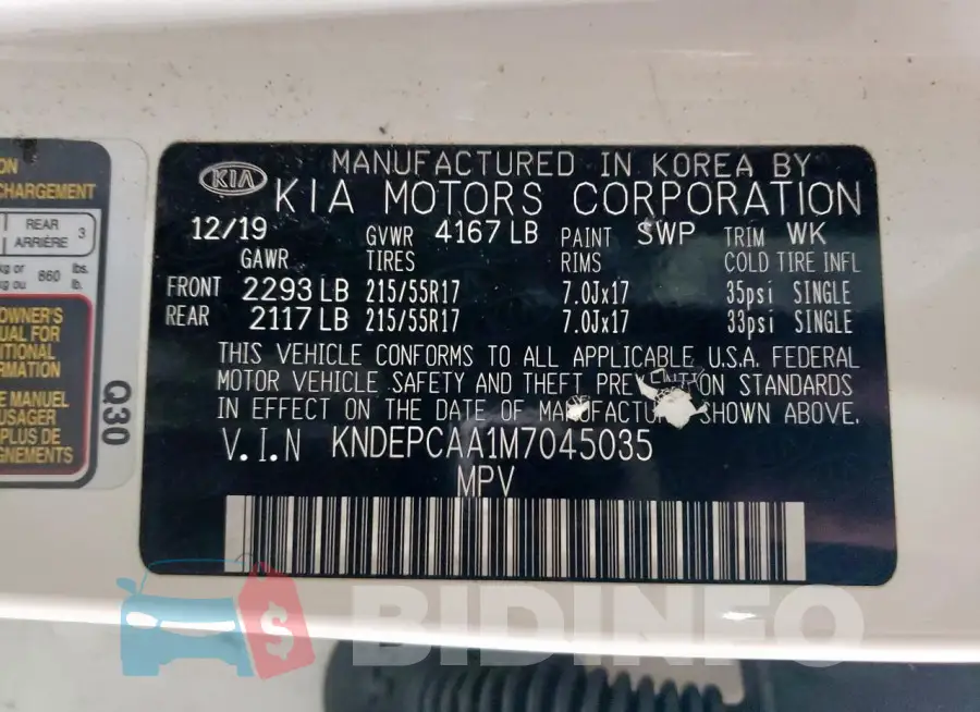 KNDEPCAA1M7045035 Photo# 13