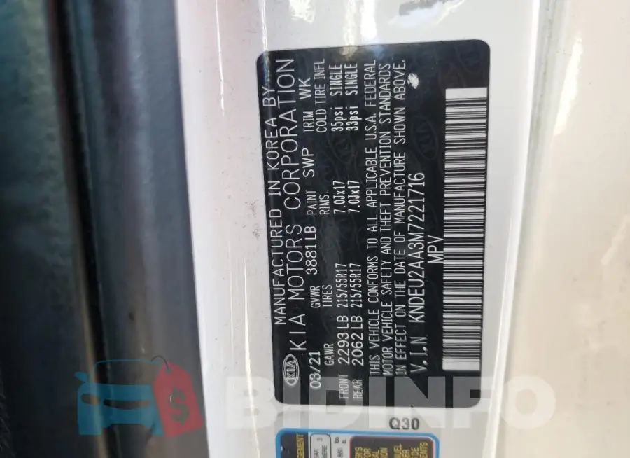 KNDEU2AA3M7221716 Photo# 13