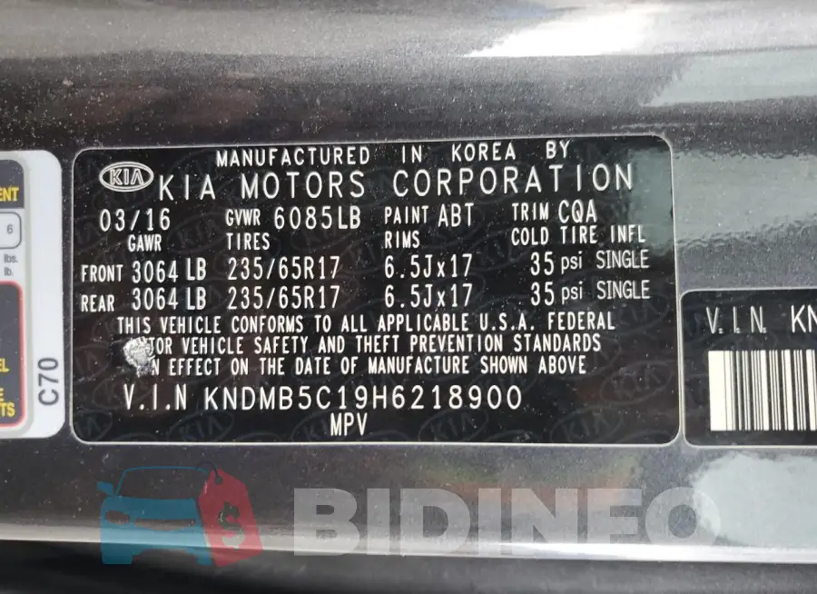KNDMB5C19H6218900 Photo# 13