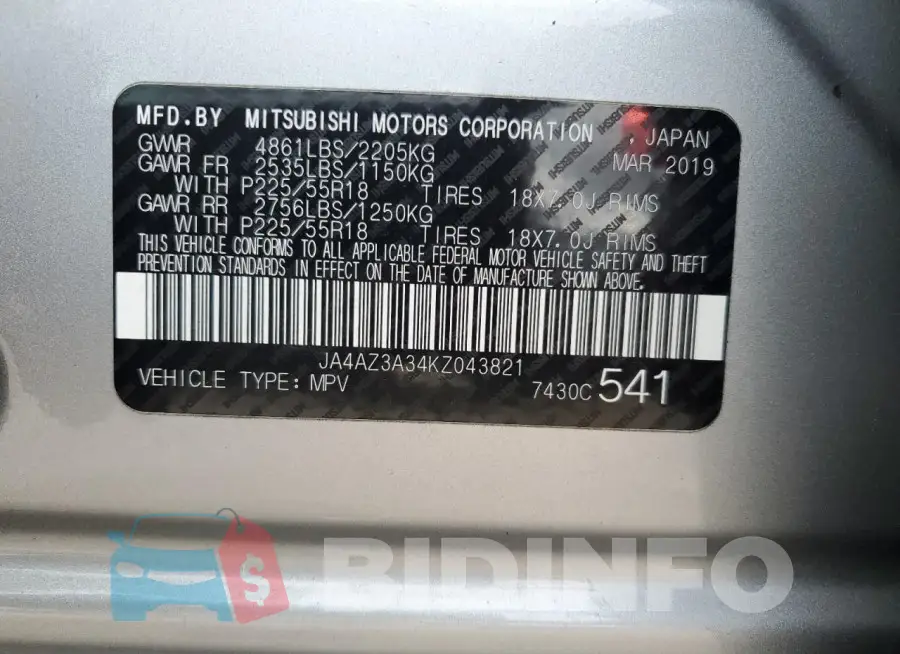 JA4AZ3A34KZ043821 Photo# 13