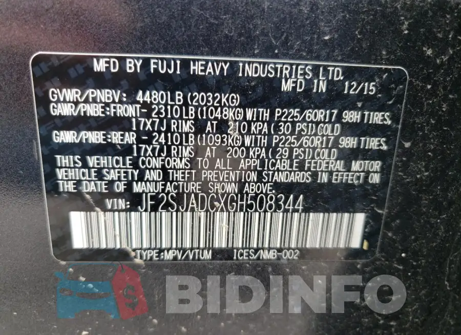 JF2SJADCXGH508344 Photo# 13