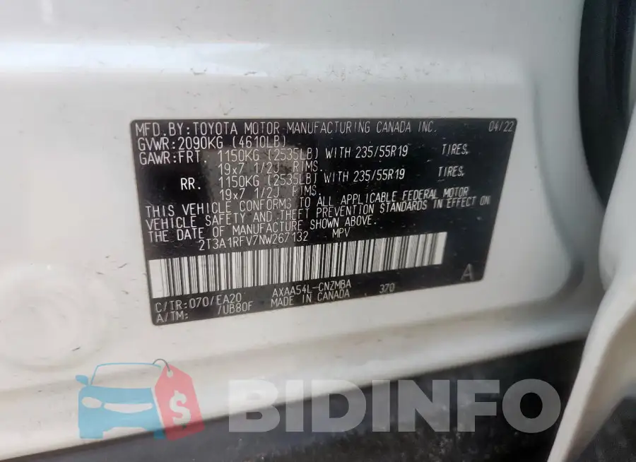 2T3A1RFV7NW267132 Photo# 14