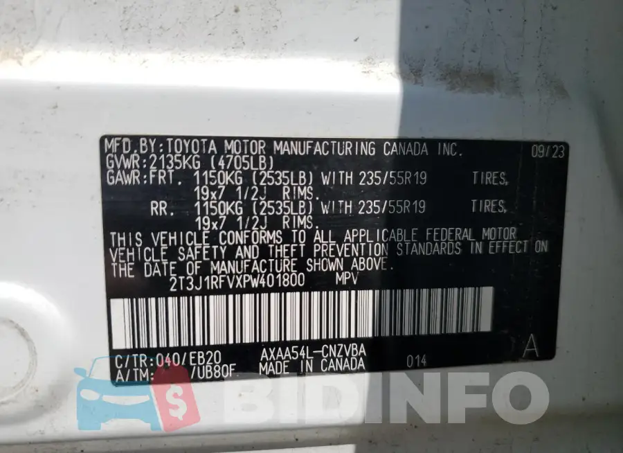2T3J1RFVXPW401800 Photo# 13