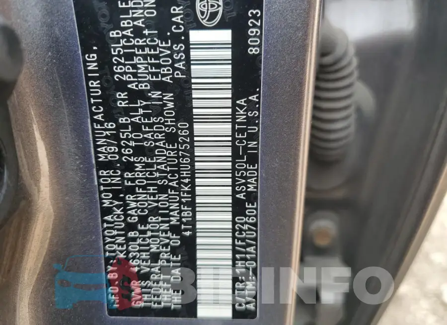 4T1BF1FK4HU675260 Photo# 12