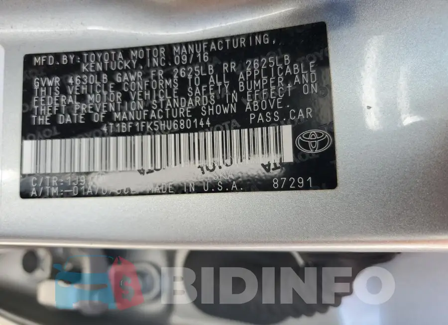 4T1BF1FK5HU680144 Photo# 12