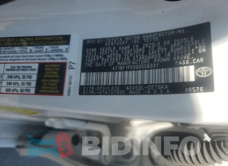 4T1BF1FKXGU558331 Photo# 12