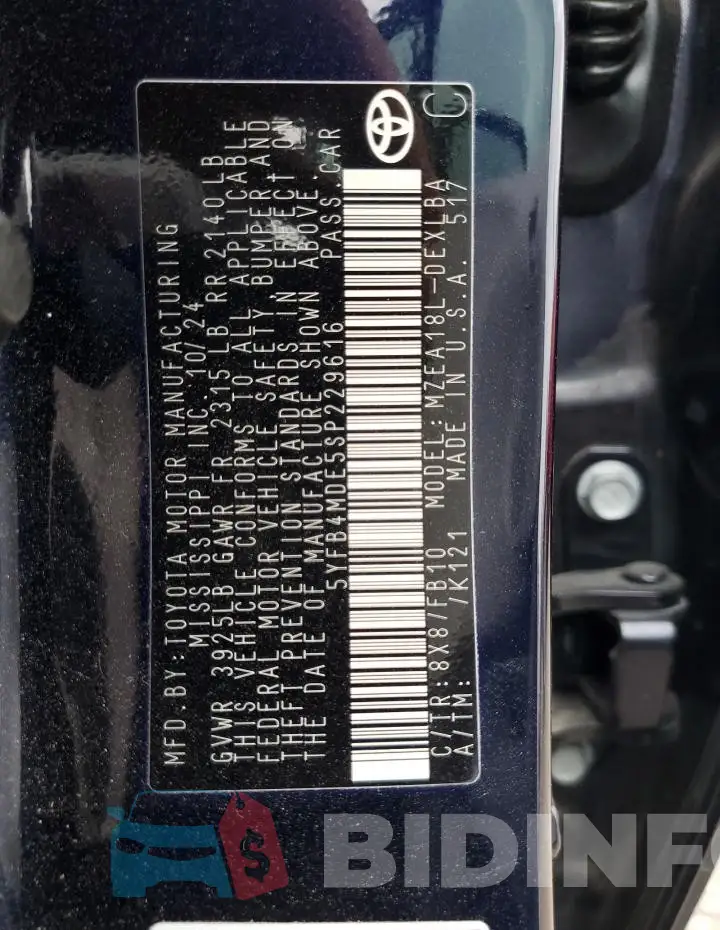 5YFB4MDE5SP229616 Photo# 12